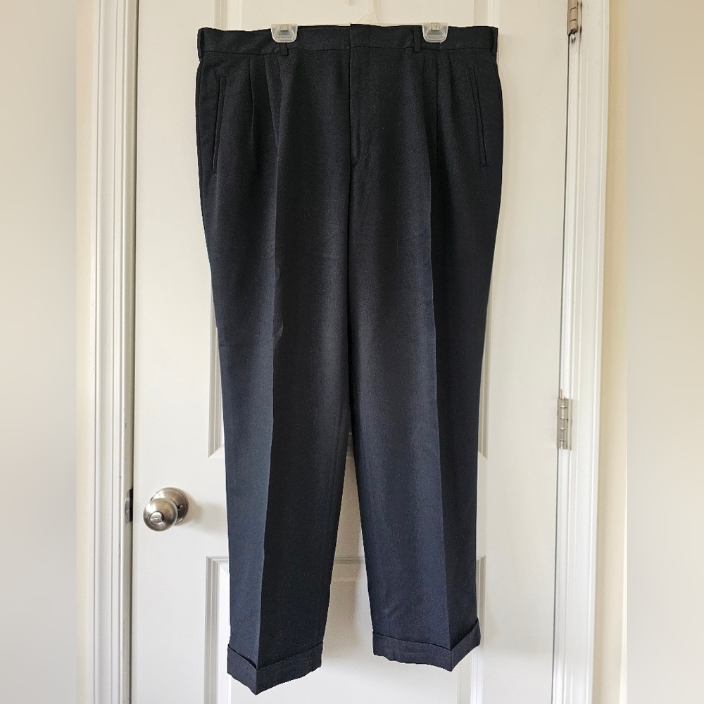 Black Dress Pants with Pleated Front and Cuffed Hem